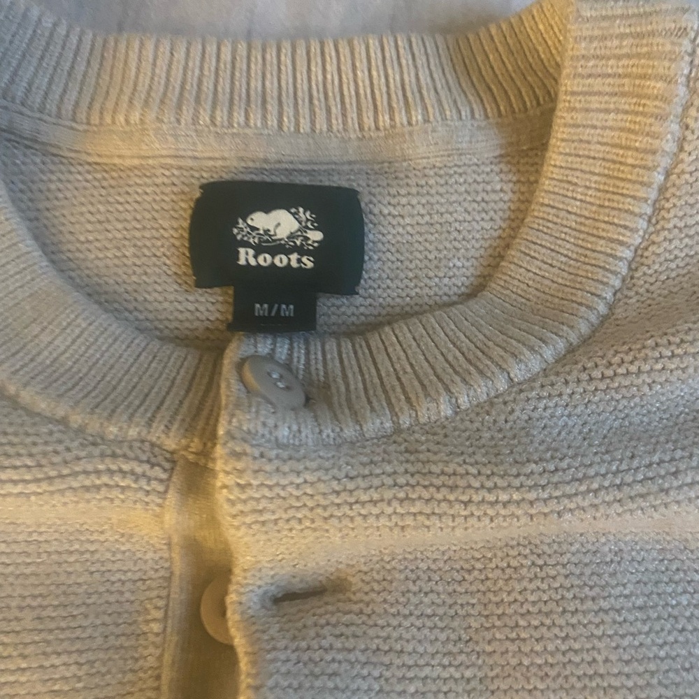 Roots Cream Cardigan Sweater with Ribbed Texture
